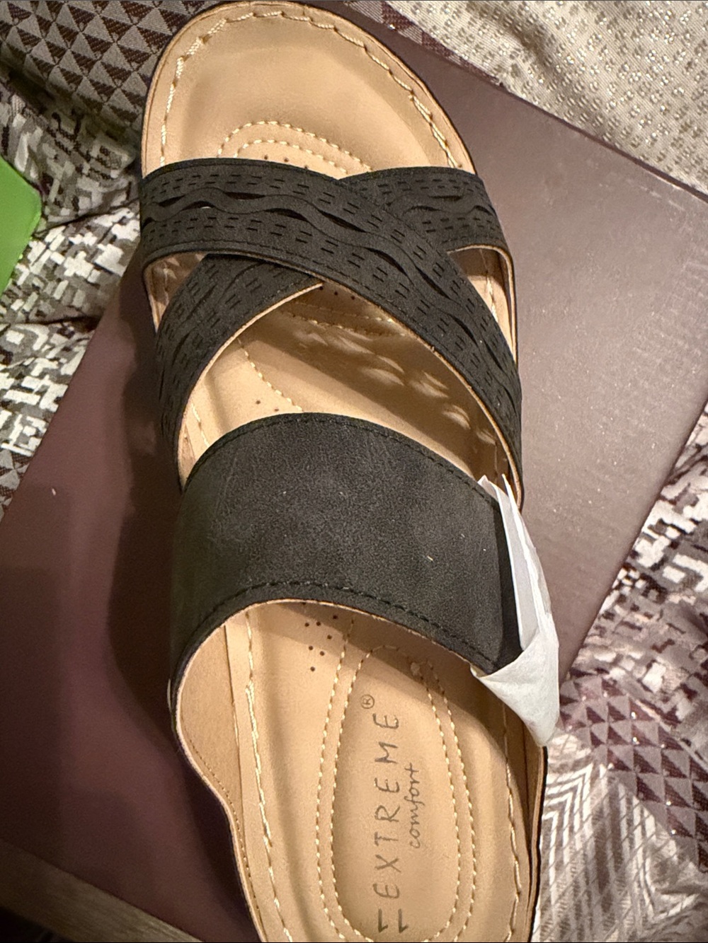 Extreme Comfort Black Women's Slip-On Cross-Strap Sandal